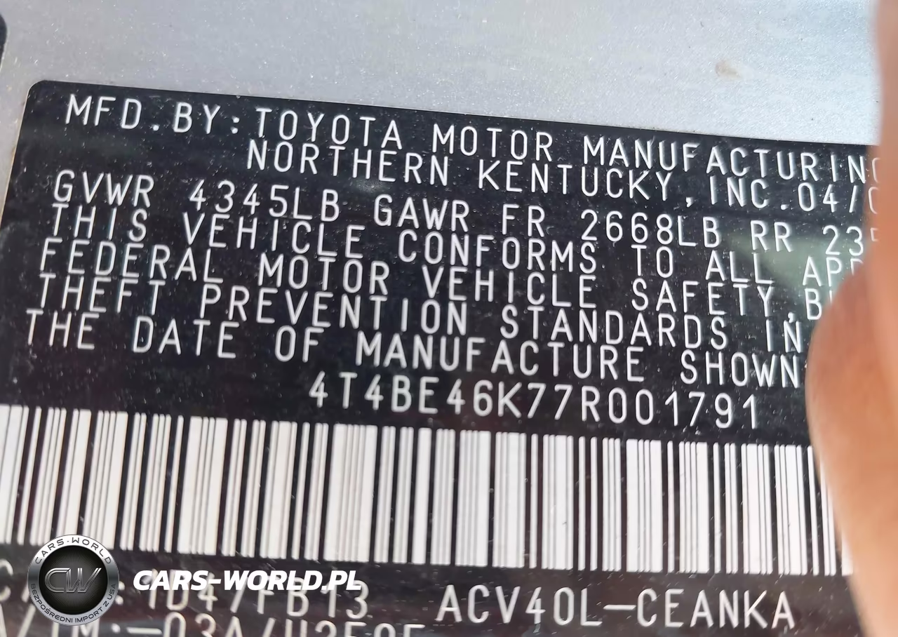 2007 Toyota Camry Le VIN:4T4BE46K77R001791 - 9
