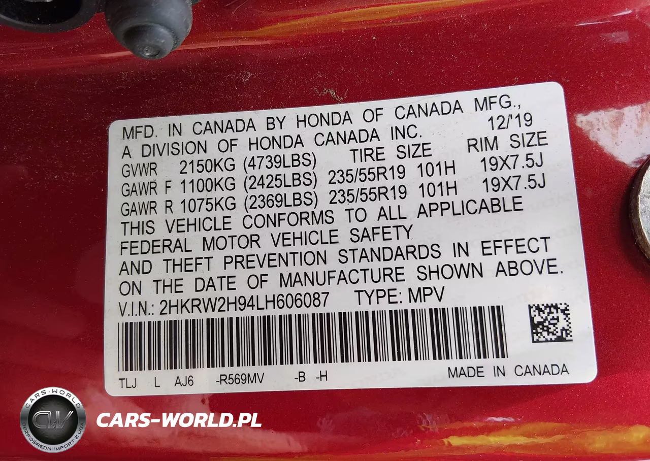 2020 Honda Cr-V Awd Touring VIN:2HKRW2H94LH606087 - 9