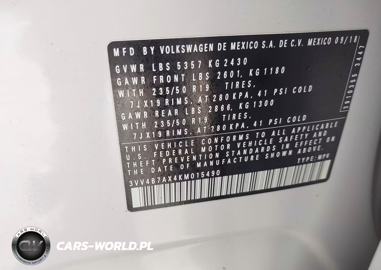 2019 Volkswagen Tiguan 2.0T Sel Premium-2.0T Sel Premium R-Line VIN:3VV4B7AX4KM015490 - 9