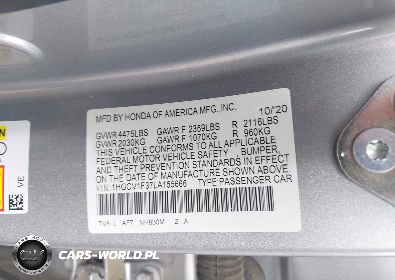 2020 Honda Accord Sport VIN:1HGCV1F37LA155666 - 9