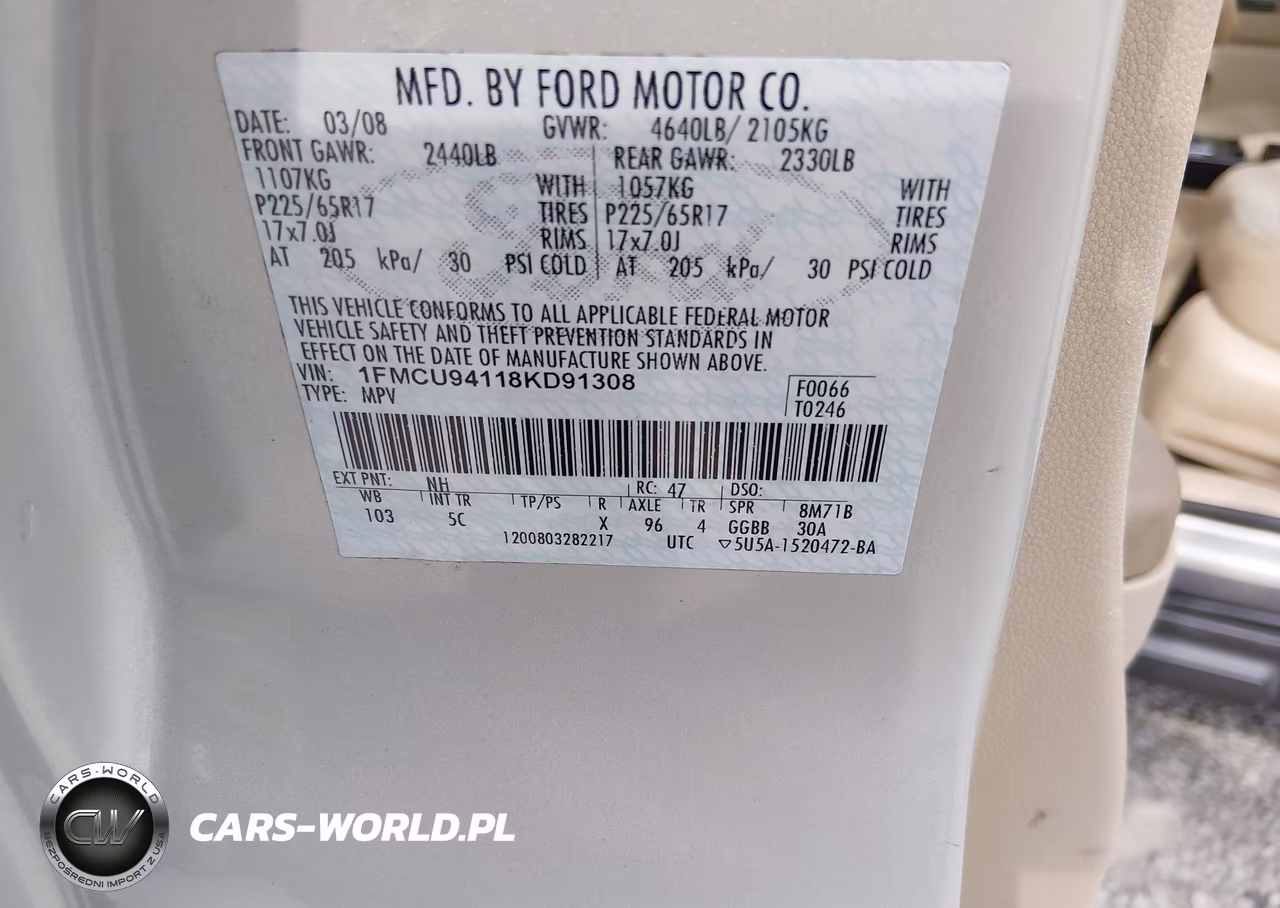 2008 Ford Escape Limited VIN:1FMCU94118KD91308 - 9