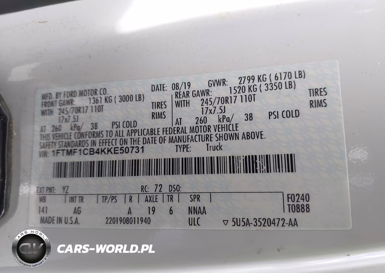 2019 Ford F-150 Xl VIN:1FTMF1CB4KKE50731 - 9
