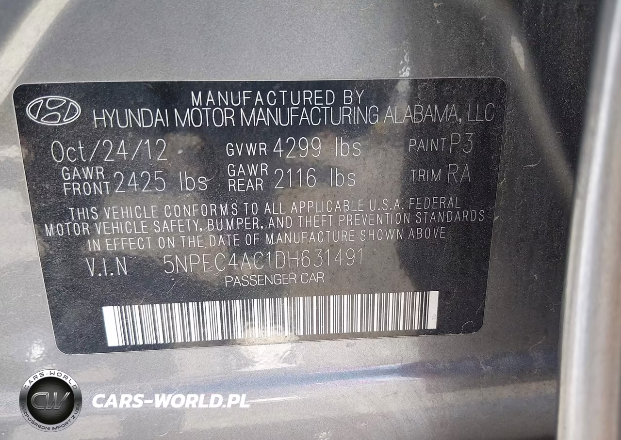 2013 Hyundai Sonata Se VIN:5NPEC4AC1DH631491 - 9