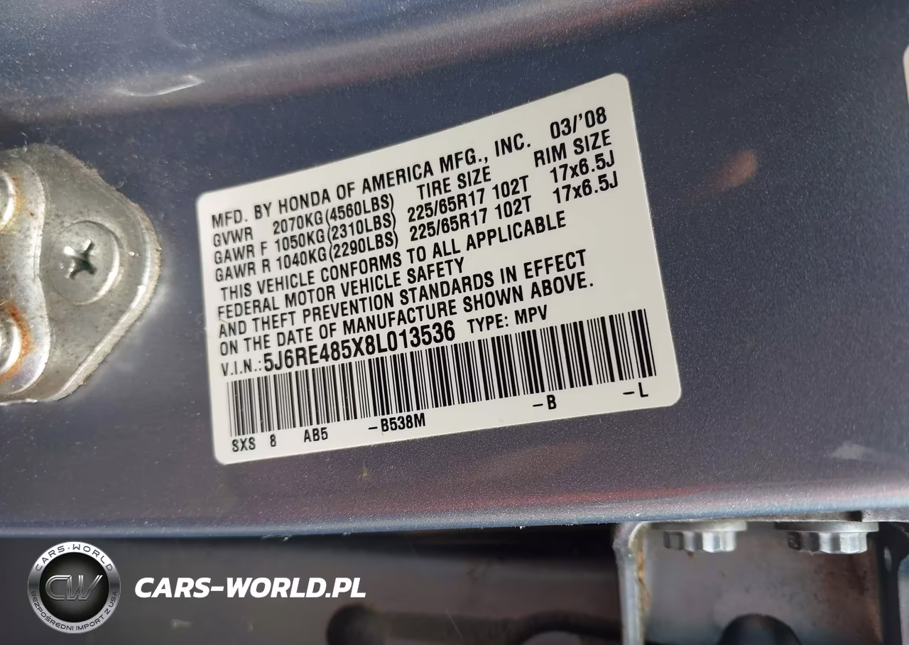2008 Honda Cr-V Ex VIN:5J6RE485X8L013536 - 9