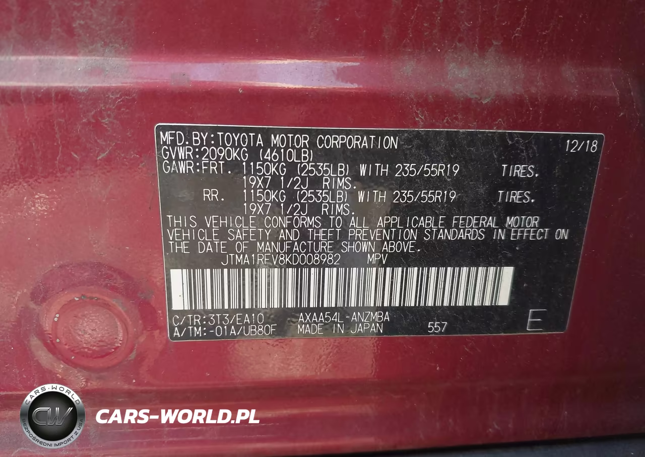 2019 Toyota Rav4 Xle Premium VIN:JTMA1RFV8KD008982 - 9