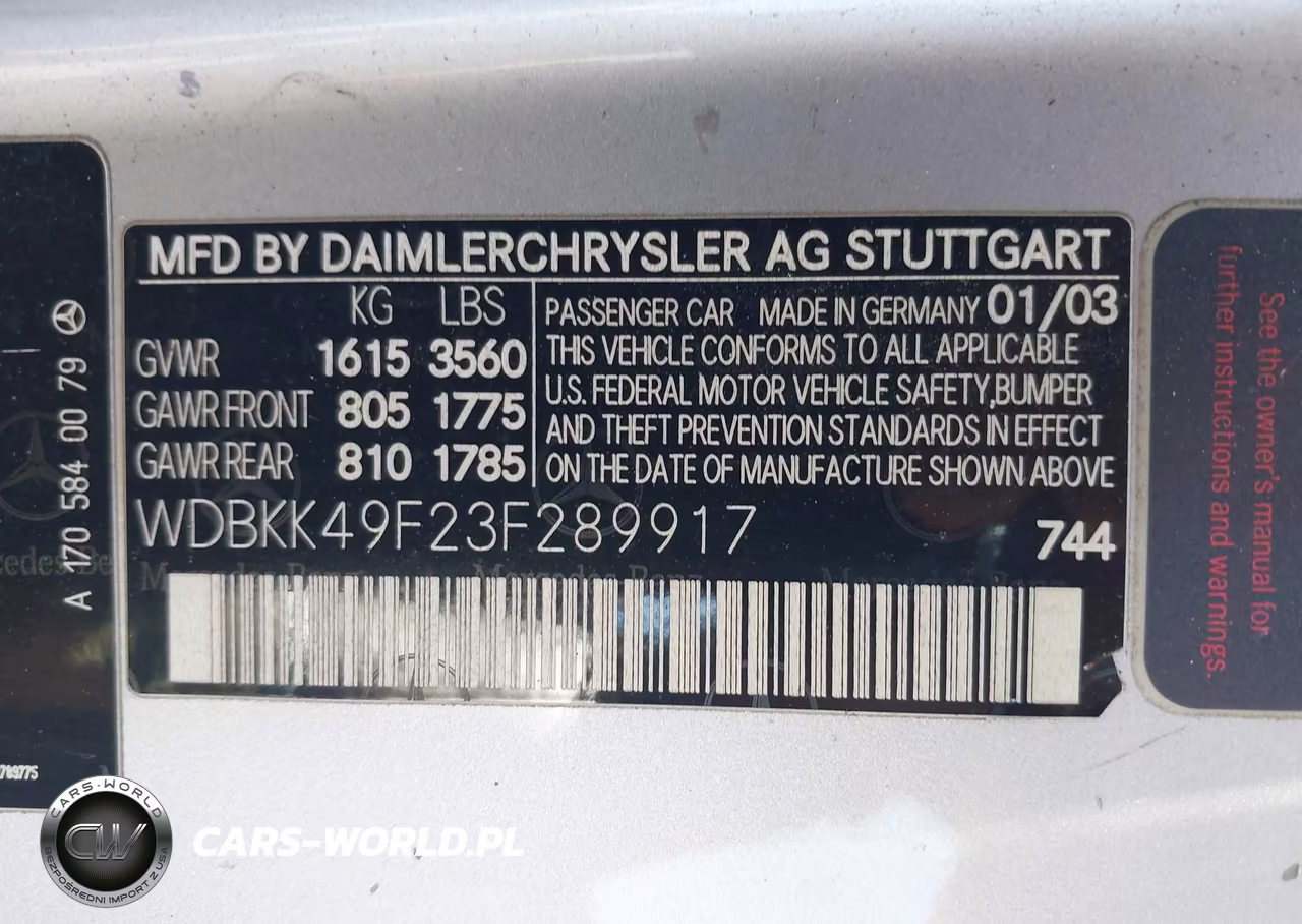 2003 Mercedes-Benz Slk 230 Kompressor VIN:WDBKK49F23F289917 - 9