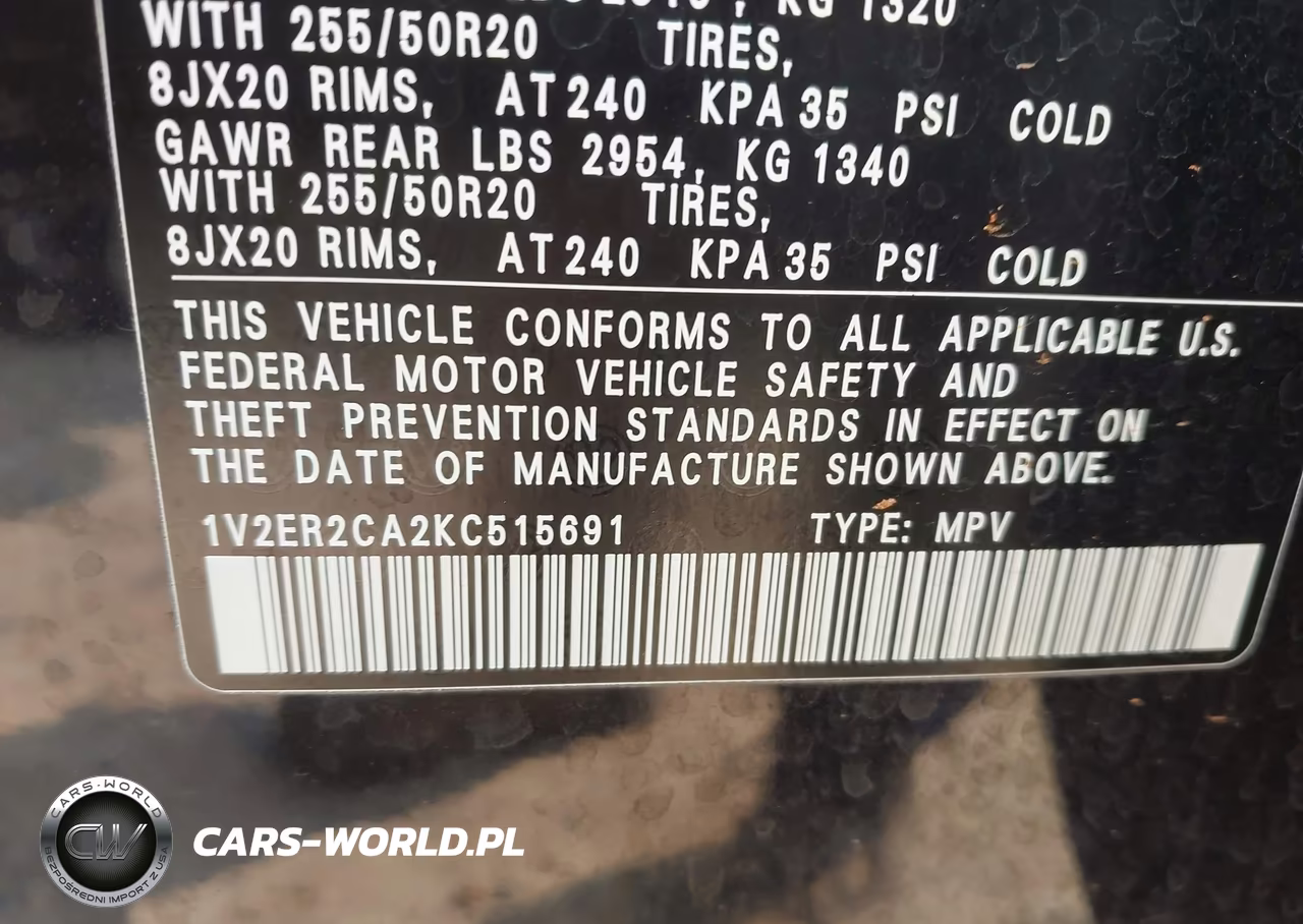 2019 Volkswagen Atlas 3.6L V6 Sel VIN:1V2ER2CA2KC515691 - 9