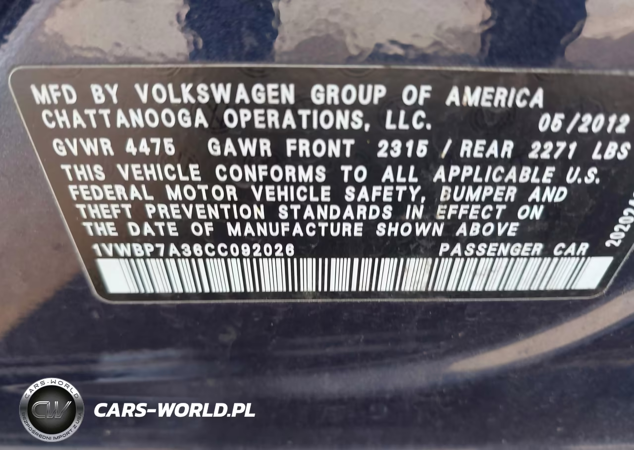 2012 Volkswagen Passat 2.5L Se VIN:1VWBP7A36CC092026 - 9