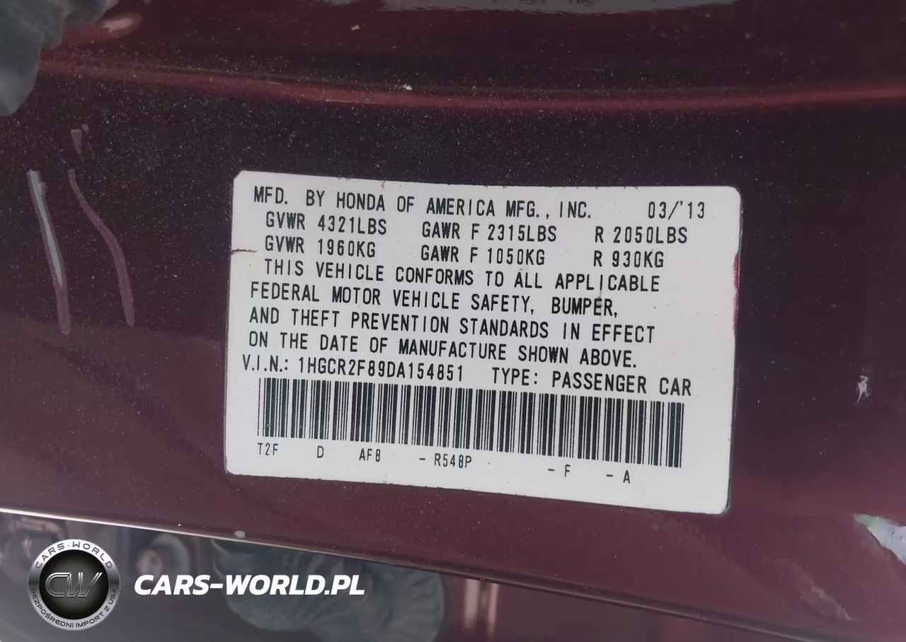 2013 Honda Accord Ex-L VIN:1HGCR2F89DA154851 - 9