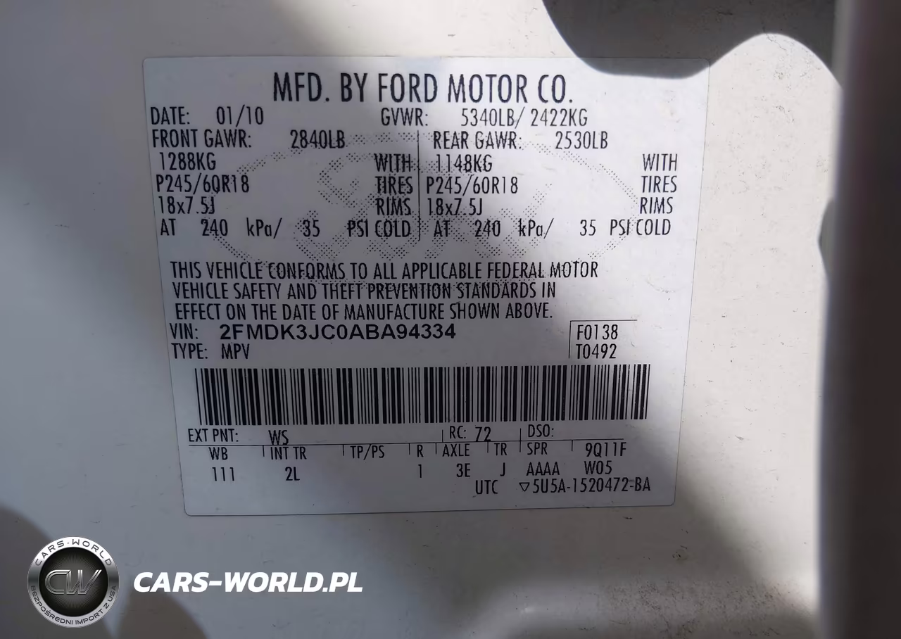 2010 Ford Edge Sel VIN:2FMDK3JC0ABA94334 - 9