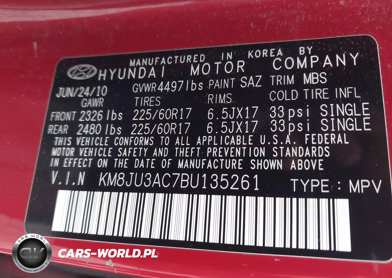 2011 Hyundai Tucson Gls VIN:KM8JU3AC7BU135261 - 9