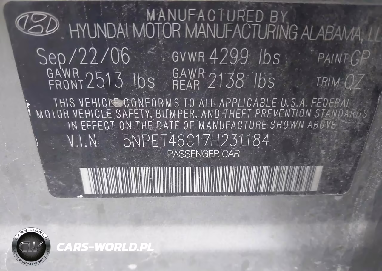 2007 Hyundai Sonata VIN:5NPET46C17H231184 - 9