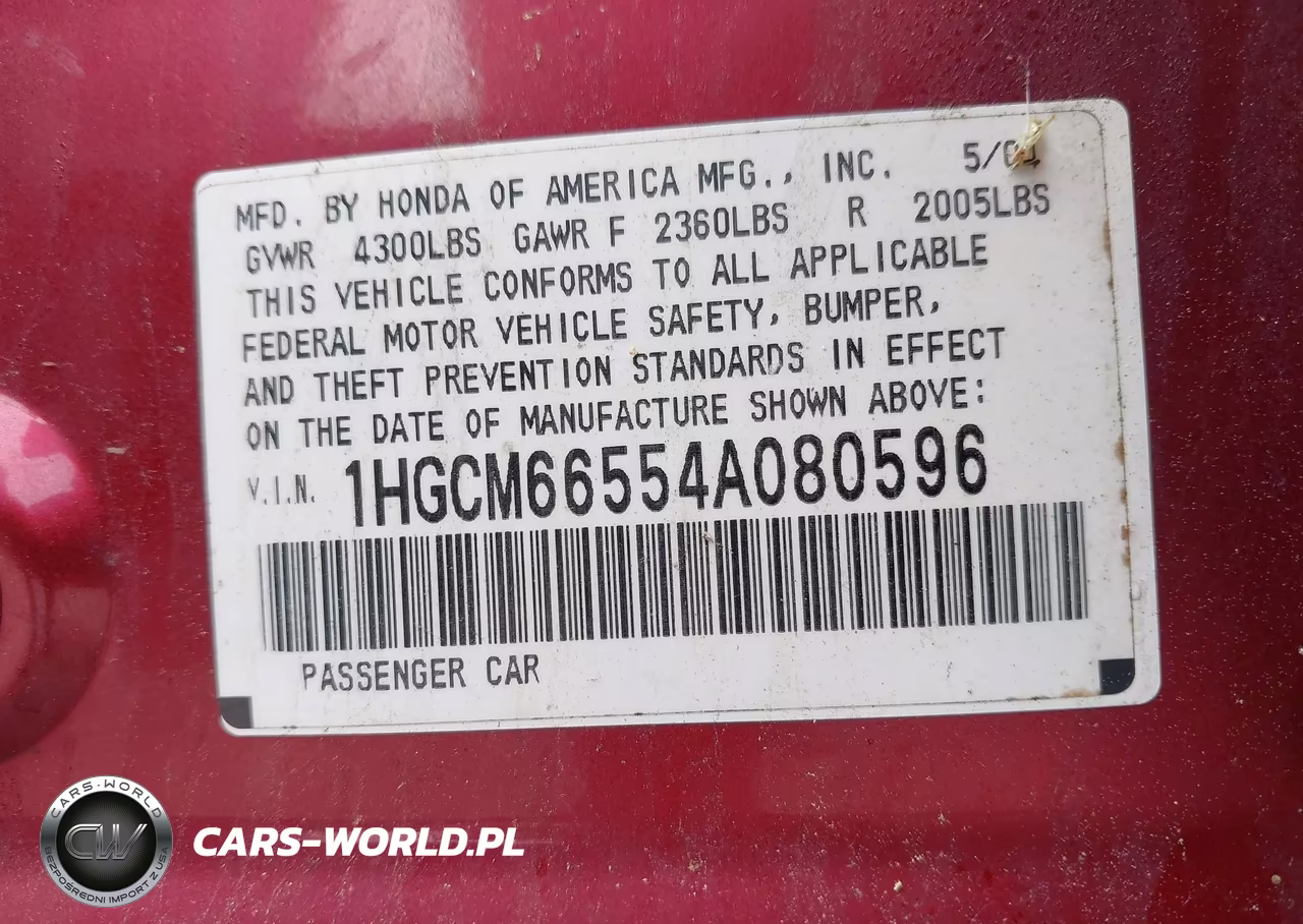2004 Honda Accord 3.0 Ex VIN:1HGCM66554A080596 - 9