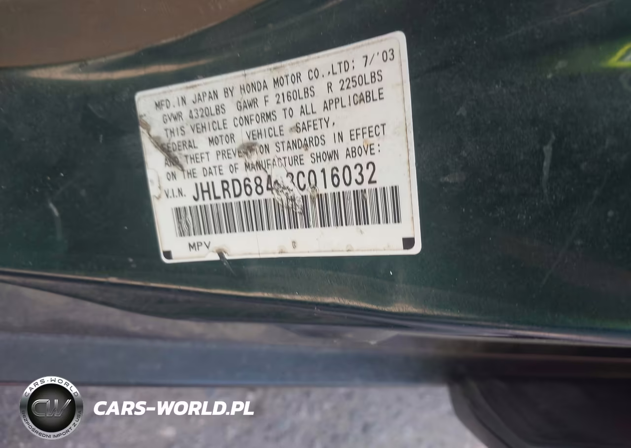 2003 Honda Cr-V Lx VIN:JHLRD68493C016032 - 9