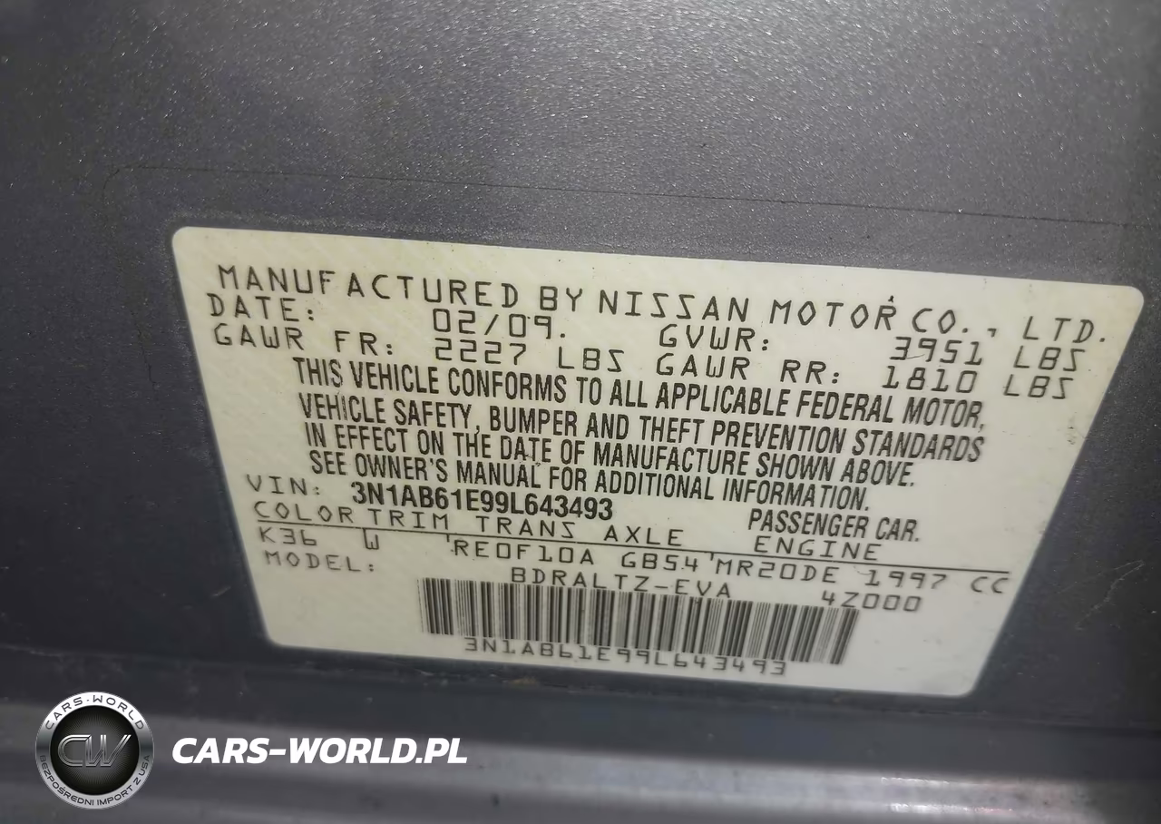 2009 Nissan Sentra 2.0S VIN:3N1AB61E99L643493 - 9