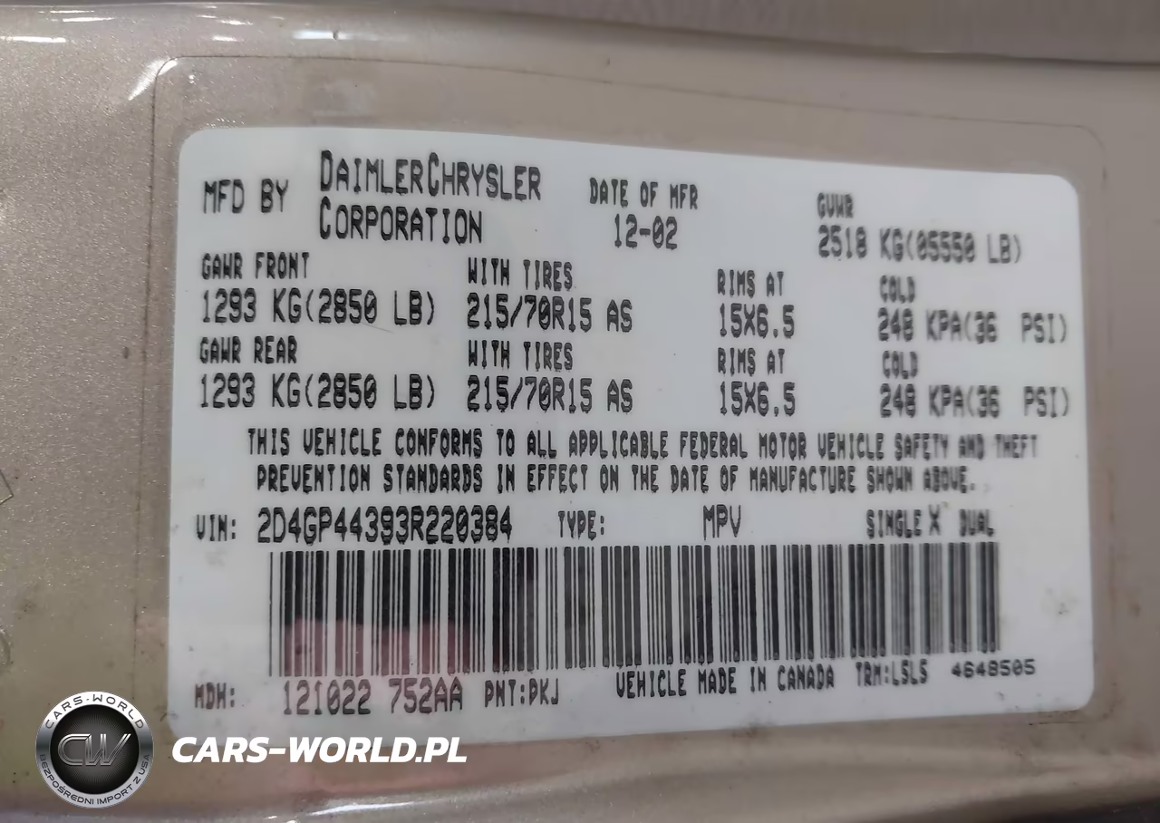 2003 Dodge Grand Caravan Sport VIN:2D4GP44393R220384 - 9