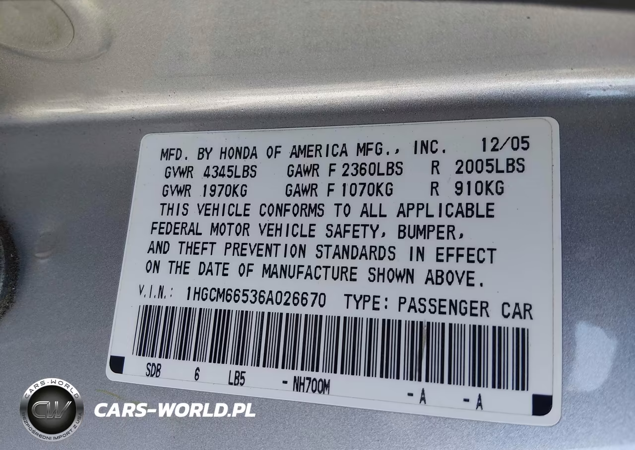 2006 Honda Accord 3.0 Ex VIN:1HGCM66536A026670 - 9