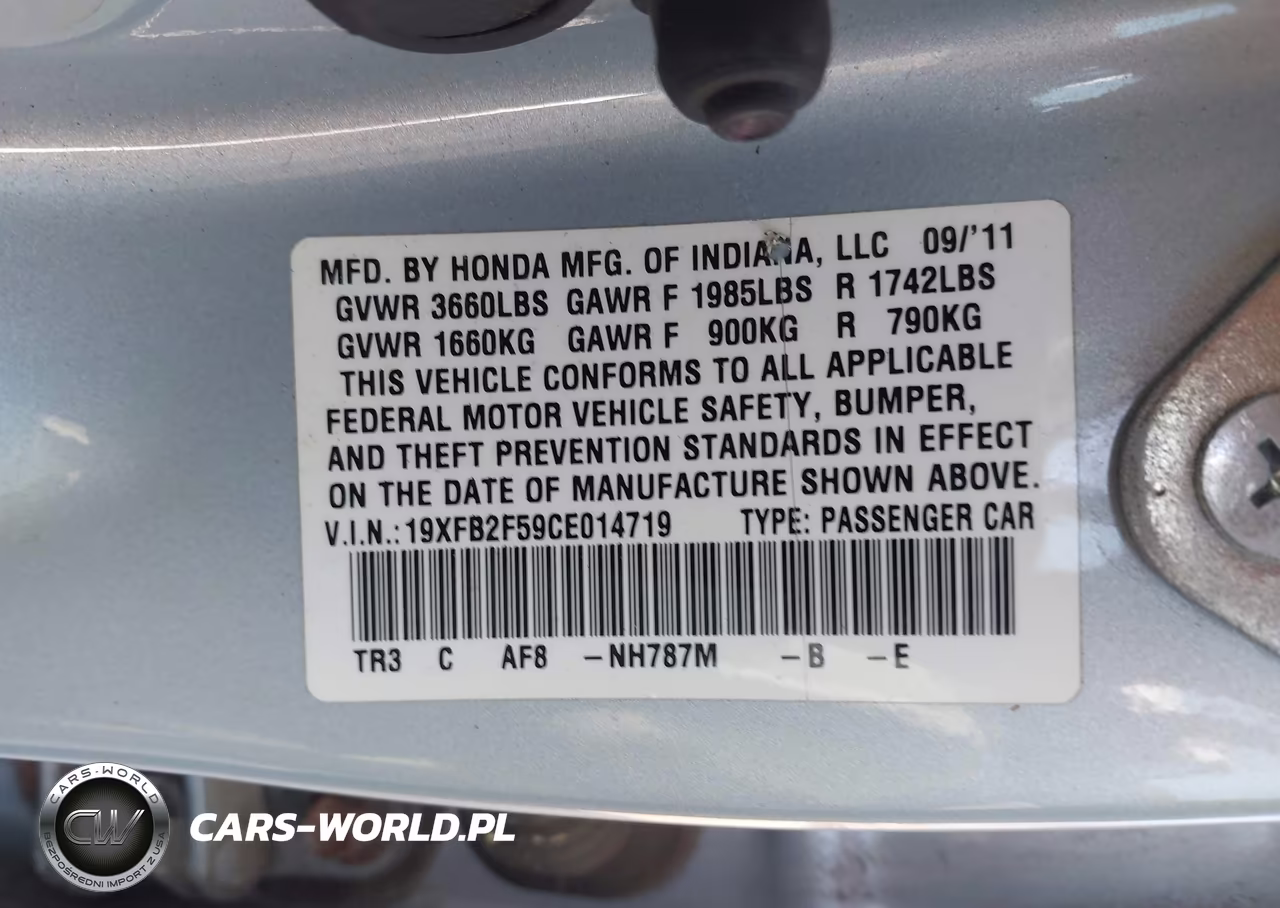2012 Honda Civic Lx VIN:19XFB2F59CE014719 - 9