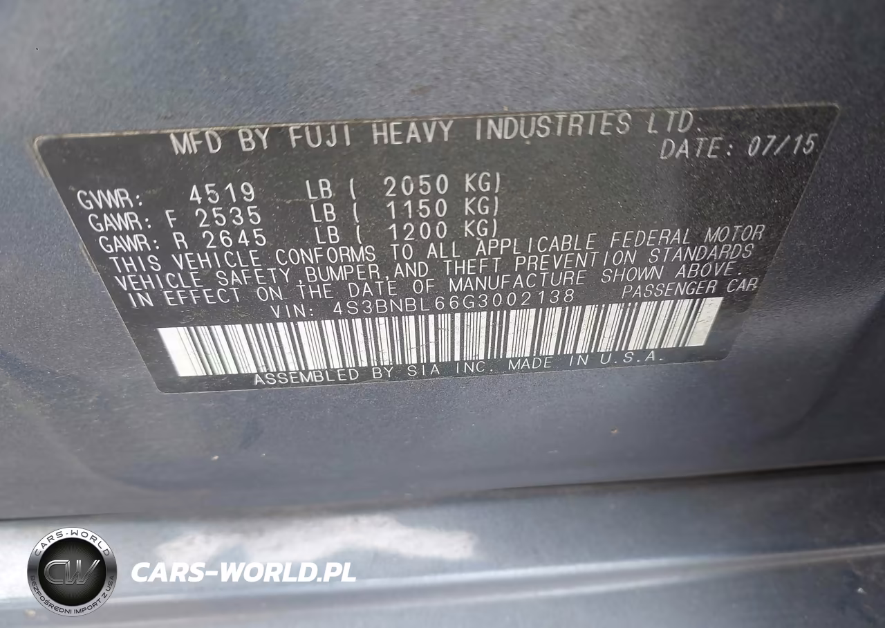 2016 Subaru Legacy 2.5I Limited VIN:4S3BNBL66G3002138 - 9