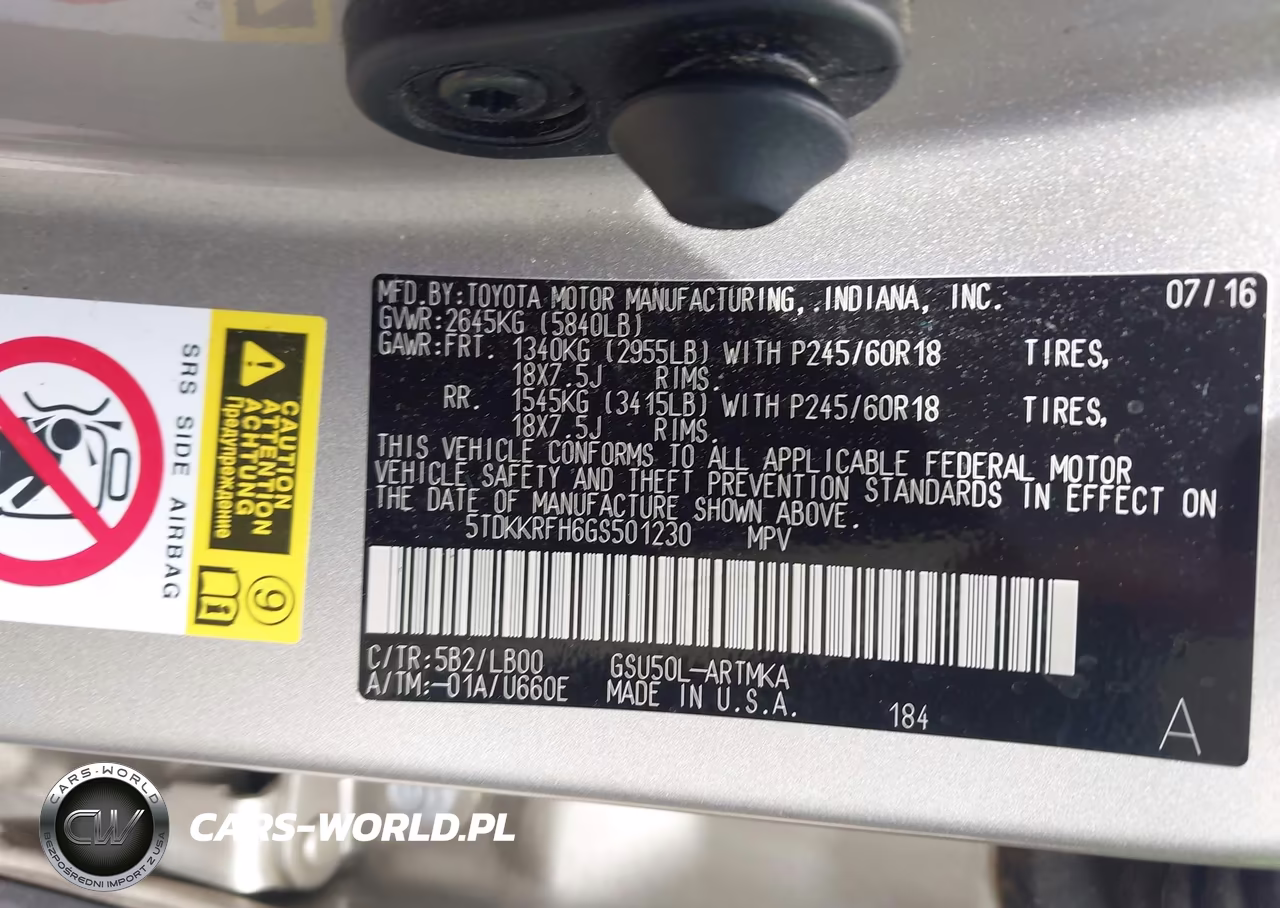 2016 Toyota Highlander Xle V6 VIN:5TDKKRFH6GS501230 - 9