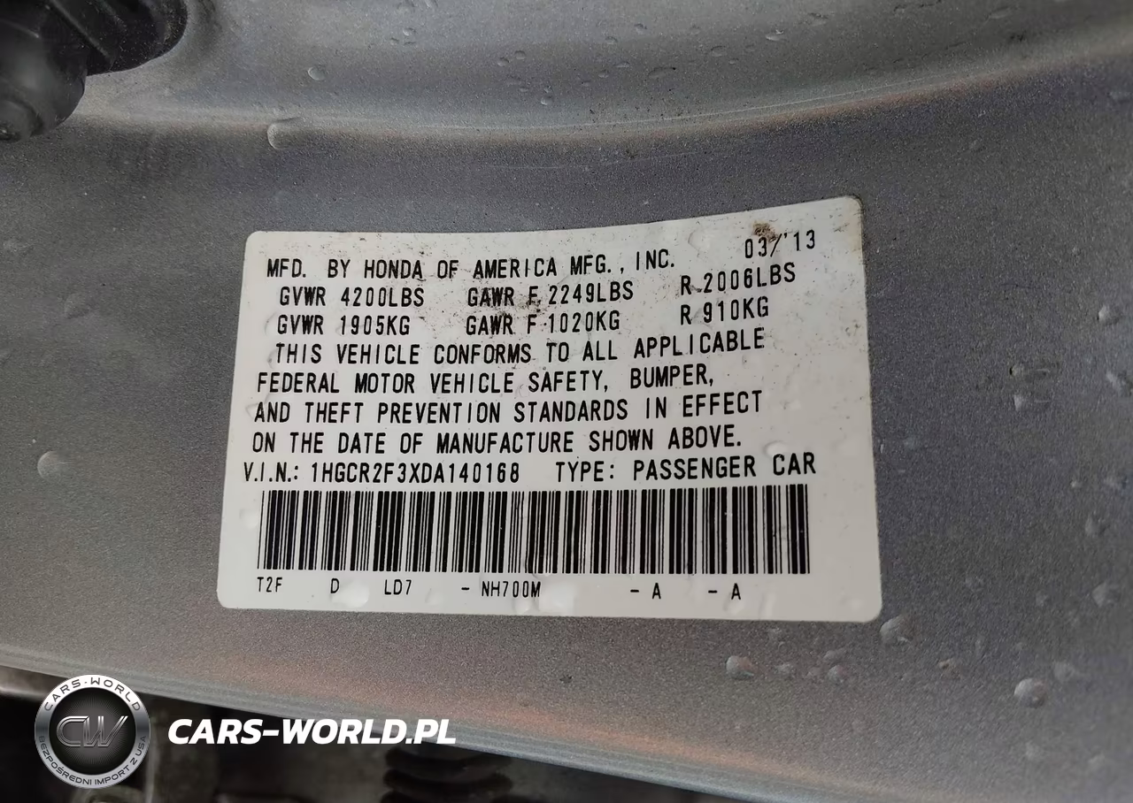2013 Honda Accord Lx VIN:1HGCR2F3XDA140168 - 9