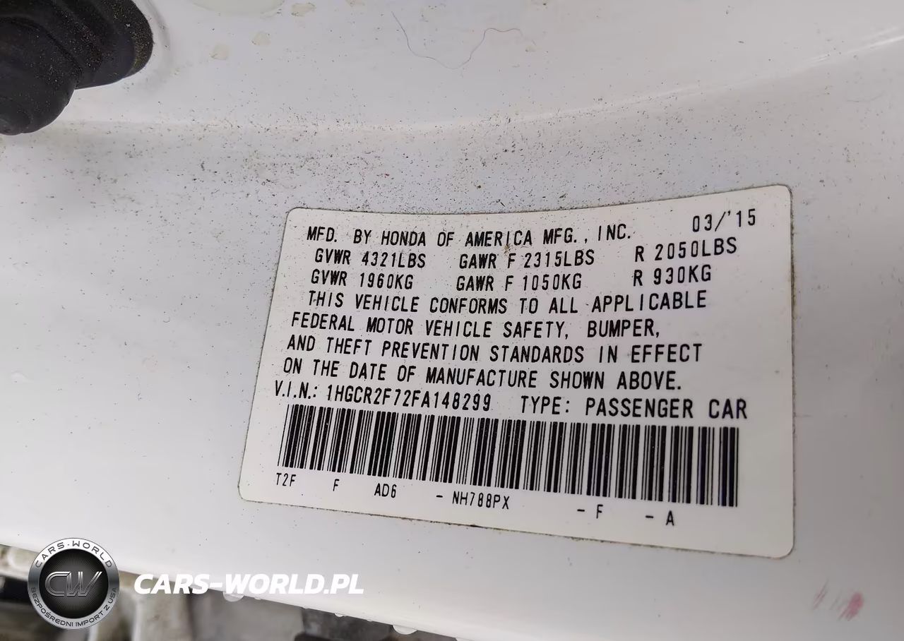 2015 Honda Accord Ex VIN:1HGCR2F72FA148299 - 9