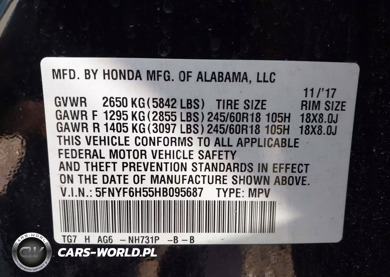 2017 Honda Pilot Ex-L VIN:5FNYF6H55HB095687 - 9