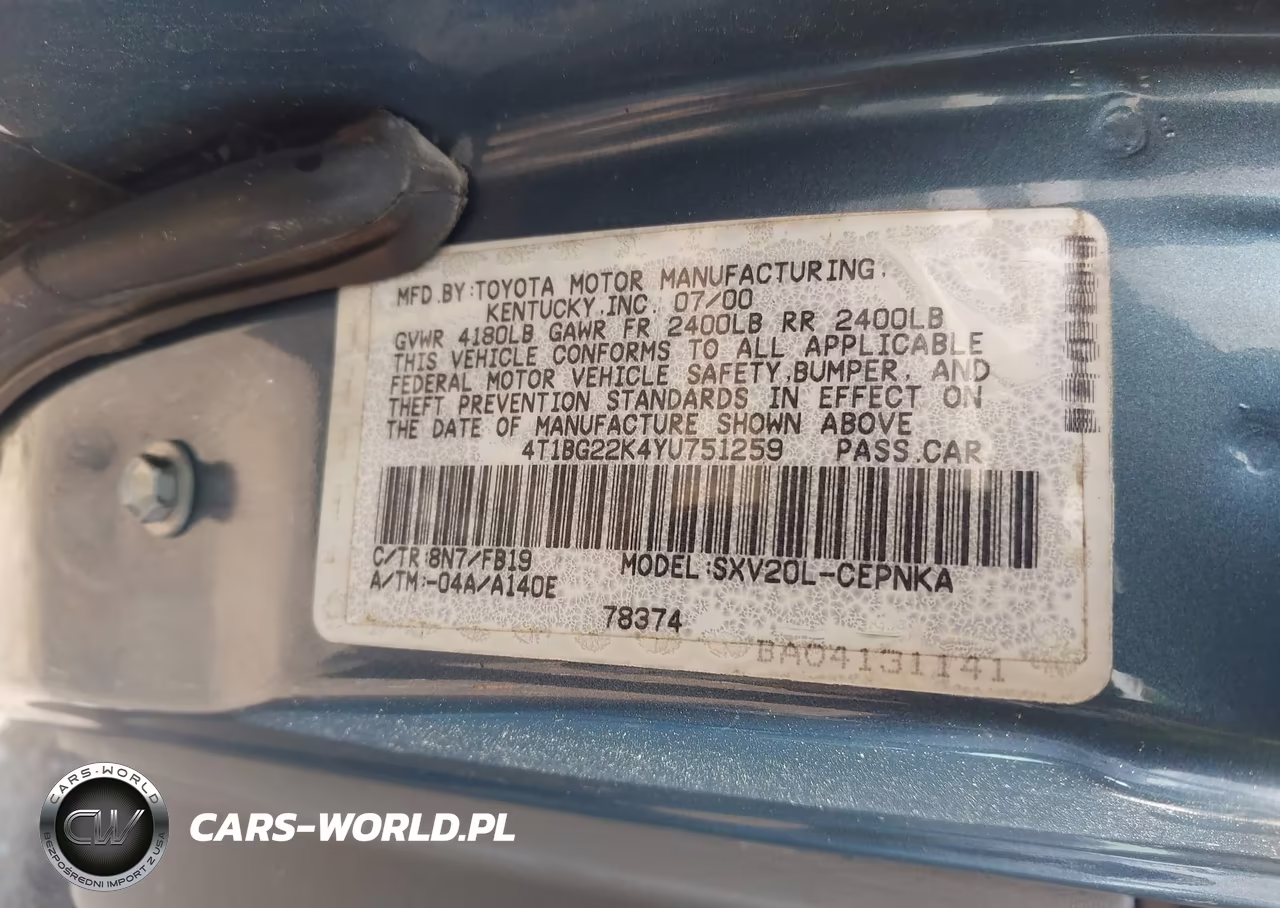 2000 Toyota Camry Le VIN:4T1BG22K4YU751259 - 9