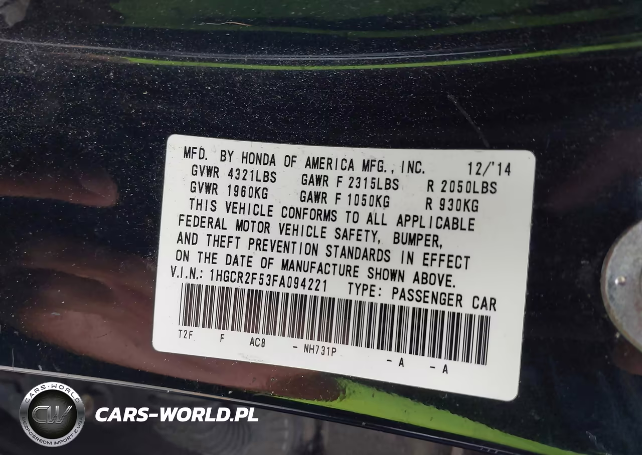 2015 Honda Accord Sport VIN:1HGCR2F53FA094221 - 9