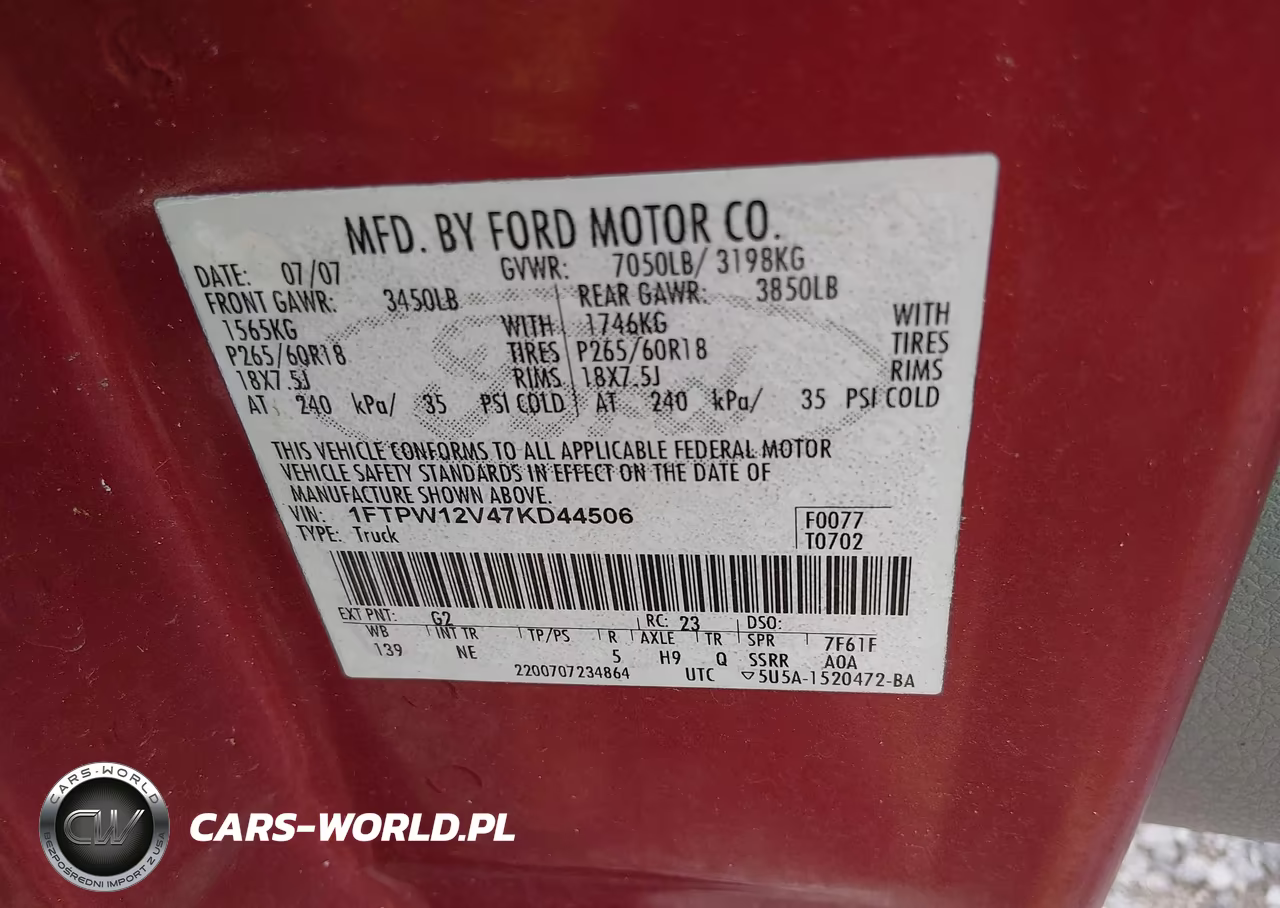 2007 Ford F-150 Lariat-Xlt VIN:1FTPW12V47KD44506 - 9