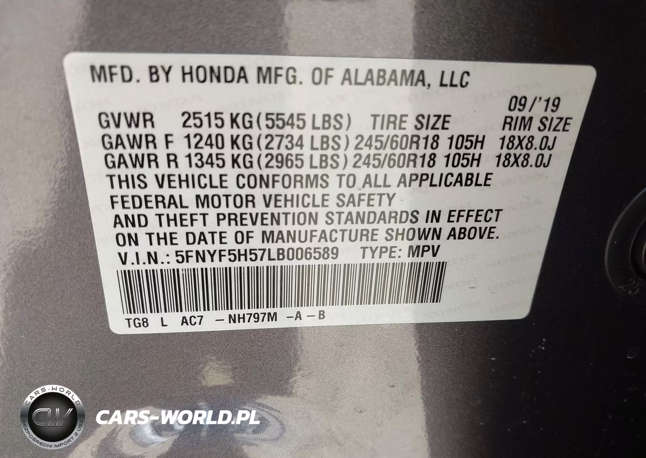 2020 Honda Pilot 2Wd Ex-L VIN:5FNYF5H57LB006589 - 9