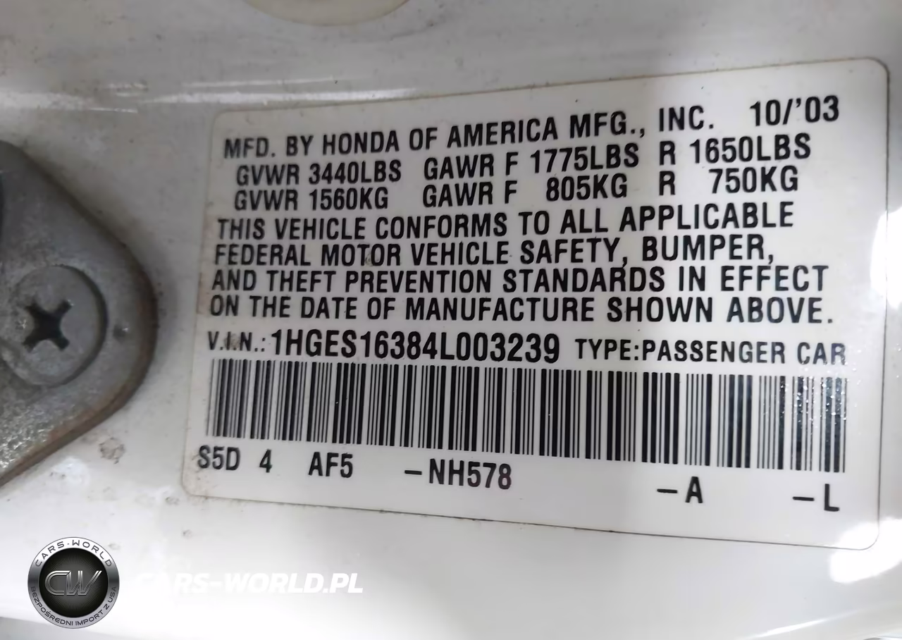 2004 Honda Civic Vp VIN:1HGES16384L003239 - 9