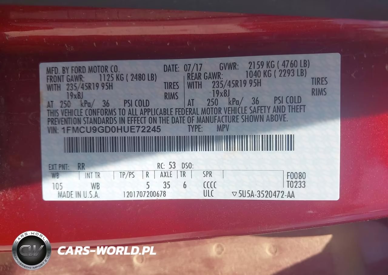 2017 Ford Escape Se VIN:1FMCU9GD0HUE72245 - 9