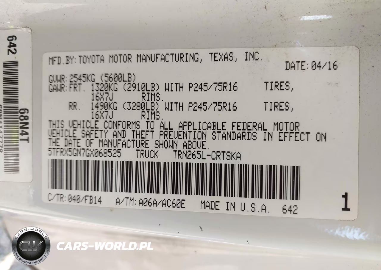 2016 Toyota Tacoma Sr VIN:5TFRX5GN7GX068525 - 9