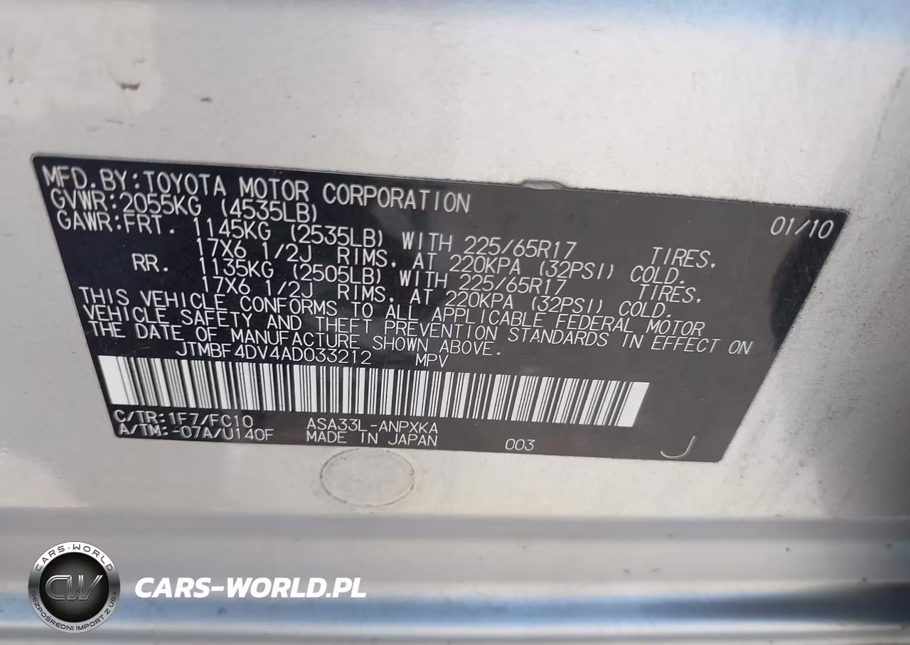 2010 Toyota Rav4 VIN:JTMBF4DV4AD033212 - 9