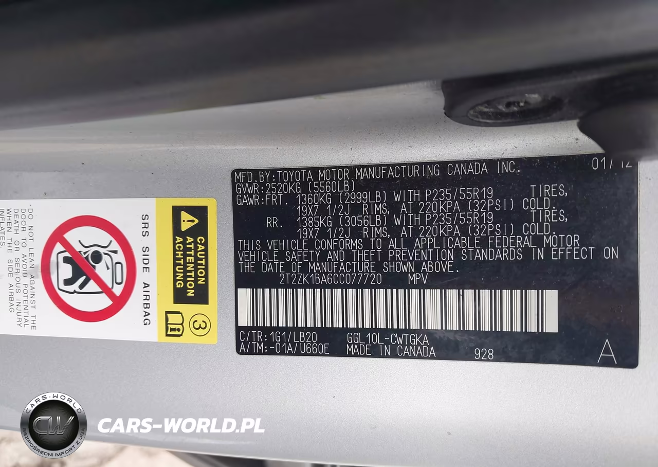 2012 Lexus Rx 350 VIN:2T2ZK1BA6CC077720 - 9