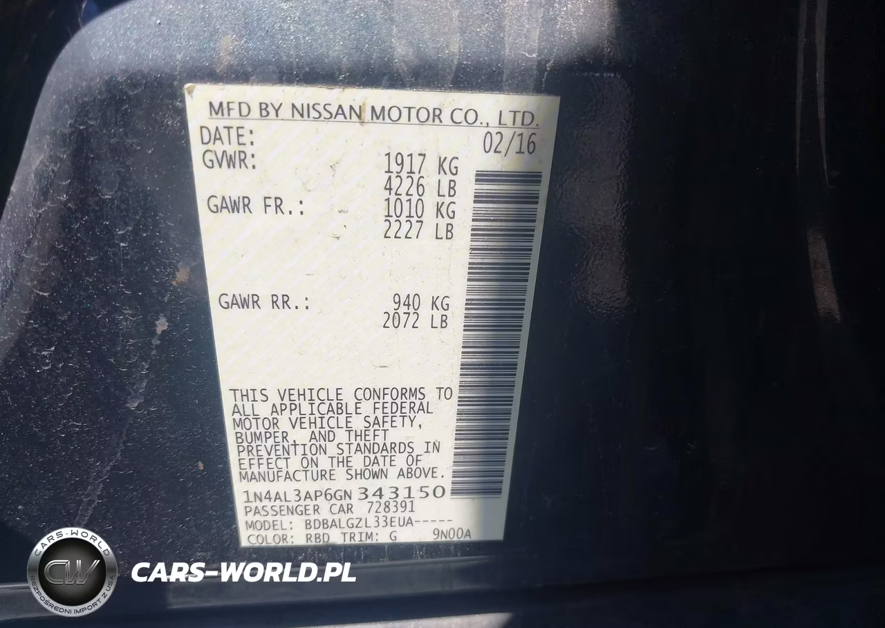2016 Nissan Altima 2.5 S VIN:1N4AL3AP6GN343150 - 9