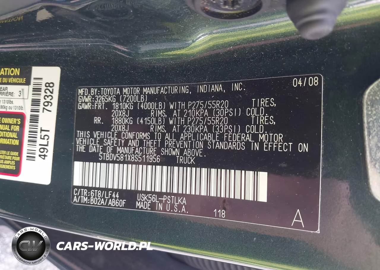 2008 Toyota Tundra Limited 5.7L V8 VIN:5TBDV581X8S511956 - 9