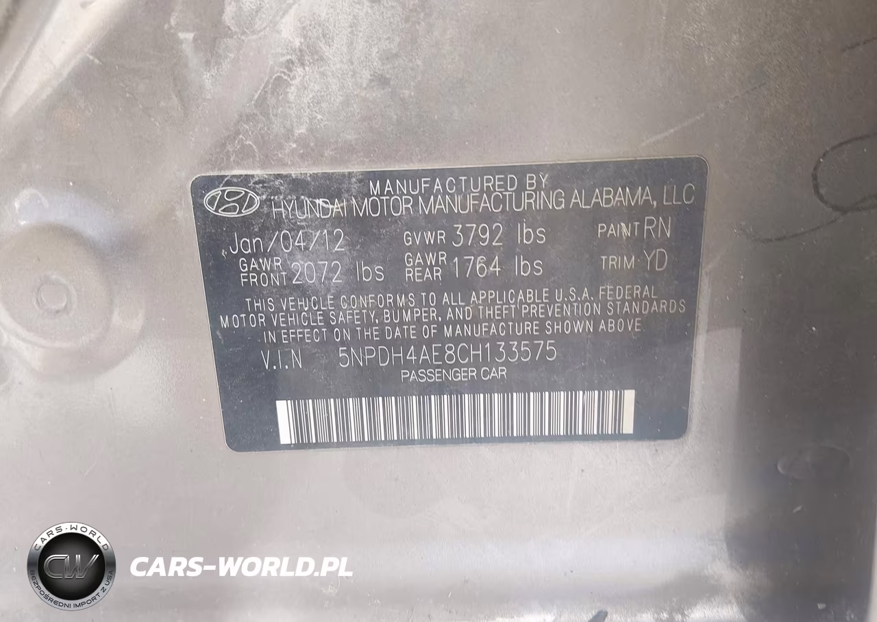 2012 Hyundai Elantra Gls VIN:5NPDH4AE8CH133575 - 9