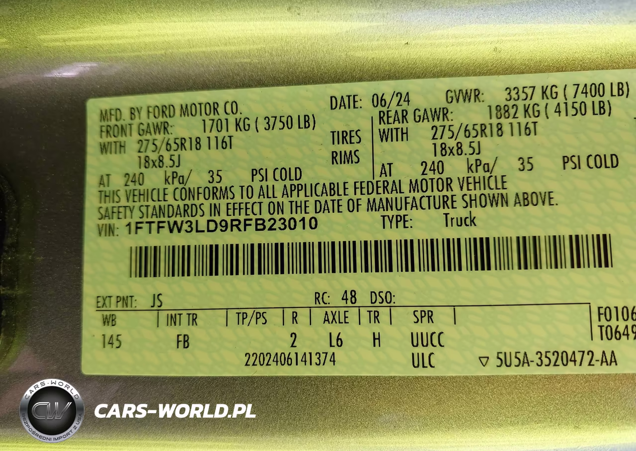 2024 Ford F-150 Xlt VIN:1FTFW3LD9RFB23010 - 9