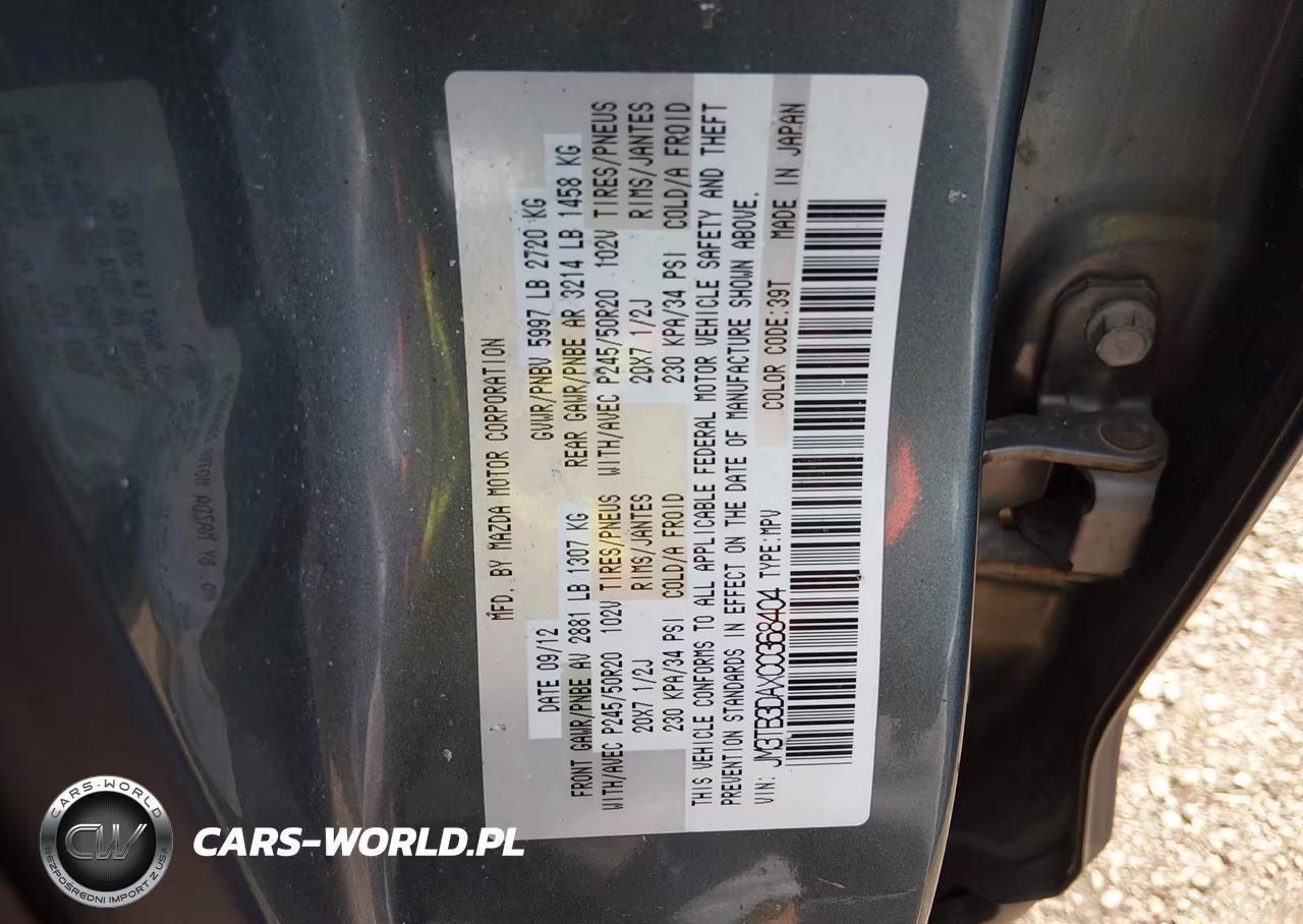 2012 Mazda Cx-9 Grand Touring VIN:JM3TB3DAXC0368404 - 9