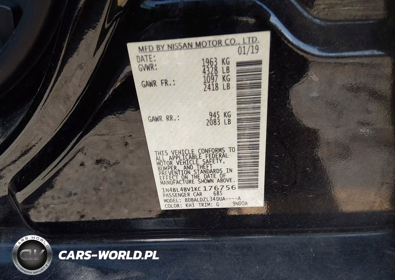 2019 Nissan Altima 2.5 S VIN:1N4BL4BV1KC176756 - 9
