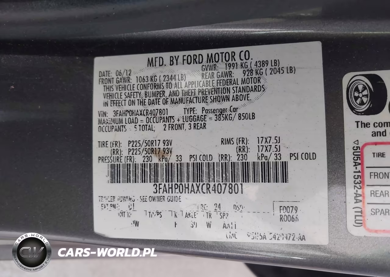 2012 Ford Fusion Se VIN:3FAHP0HAXCR407801 - 9