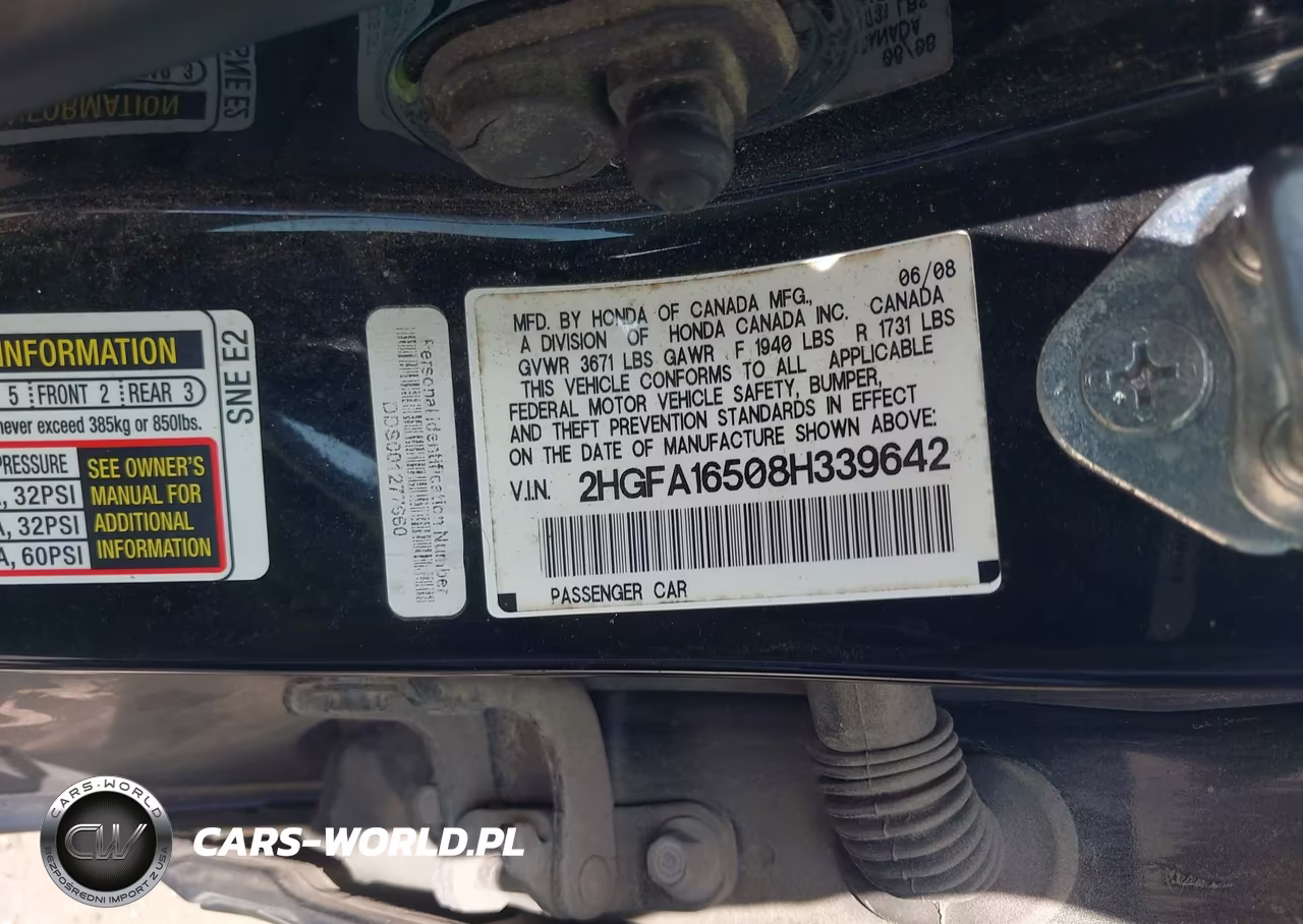 2008 Honda Civic Lx VIN:2HGFA16508H339642 - 9