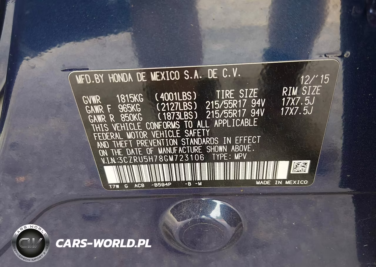 2016 Honda Hr-V Ex-L VIN:3CZRU5H78GM723106 - 9