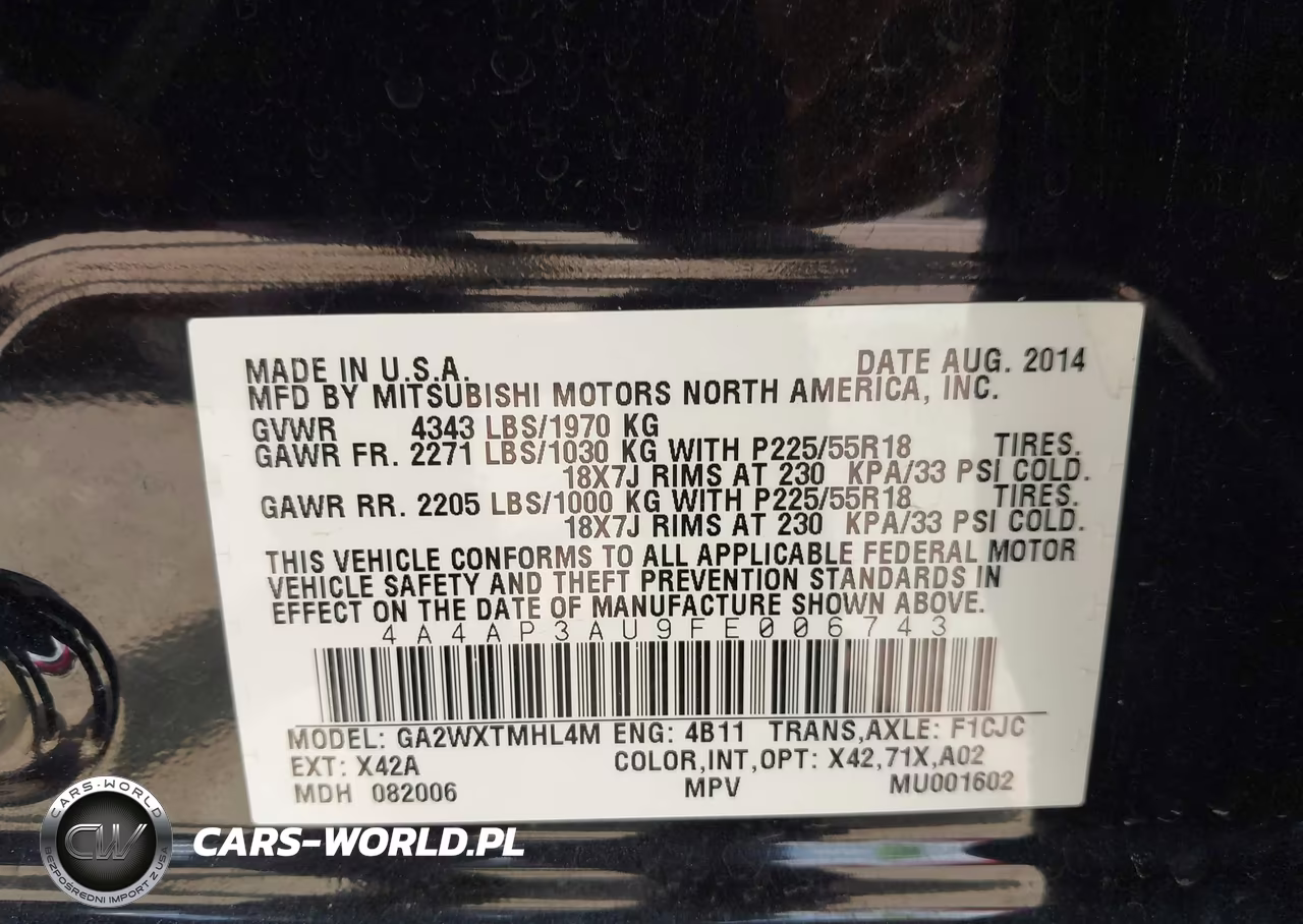 2015 Mitsubishi Outlander Sport Es VIN:4A4AP3AU9FE006743 - 9