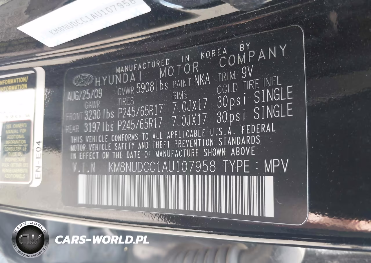 2010 Hyundai Veracruz Gls VIN:KM8NUDCC1AU107958 - 9
