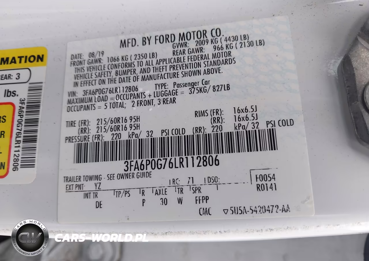 2020 Ford Fusion S VIN:3FA6P0G76LR112806 - 9