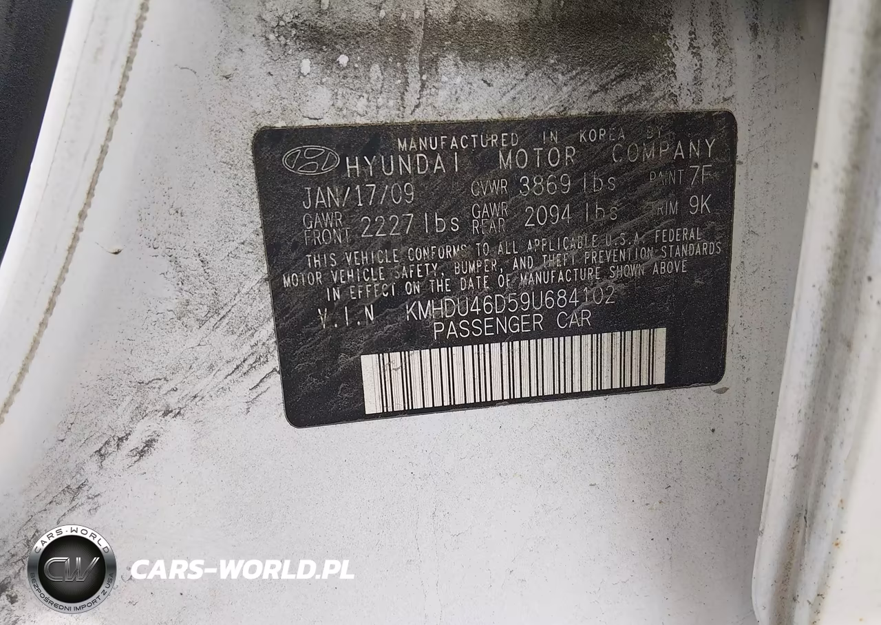 2009 Hyundai Elantra Gls VIN:KMHDU46D59U684102 - 9
