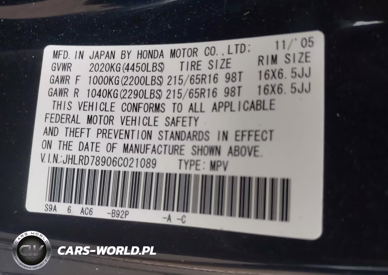 2006 Honda Cr-V Se VIN:JHLRD78906C021089 - 9